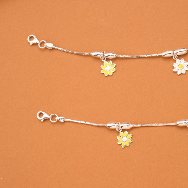 Triple Flower Silver Baby Anklets