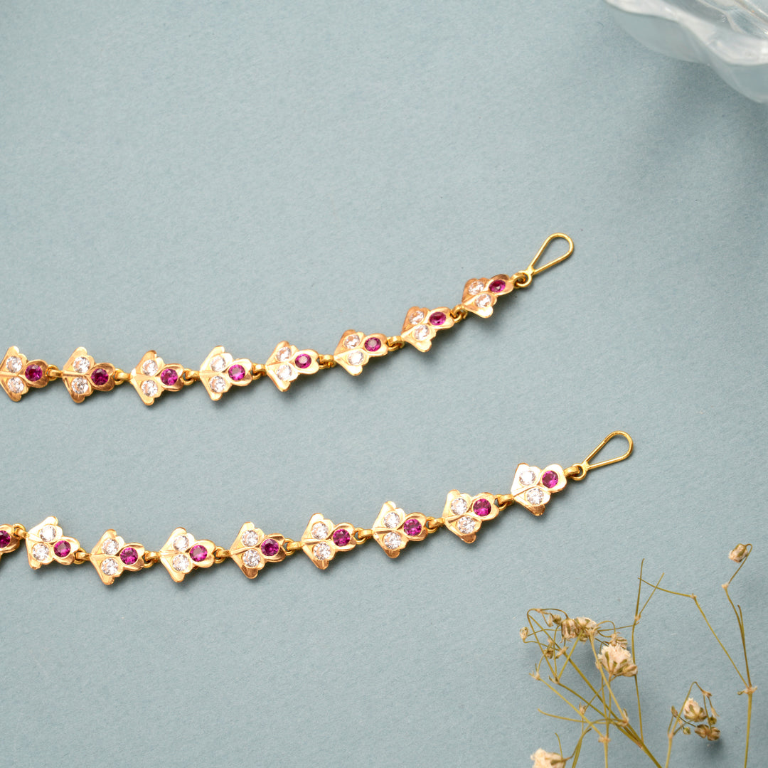 Bridal Red and White Stone Gold Mattal