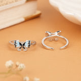 Aesthetic Enamel Butterfly Silver Toe Ring