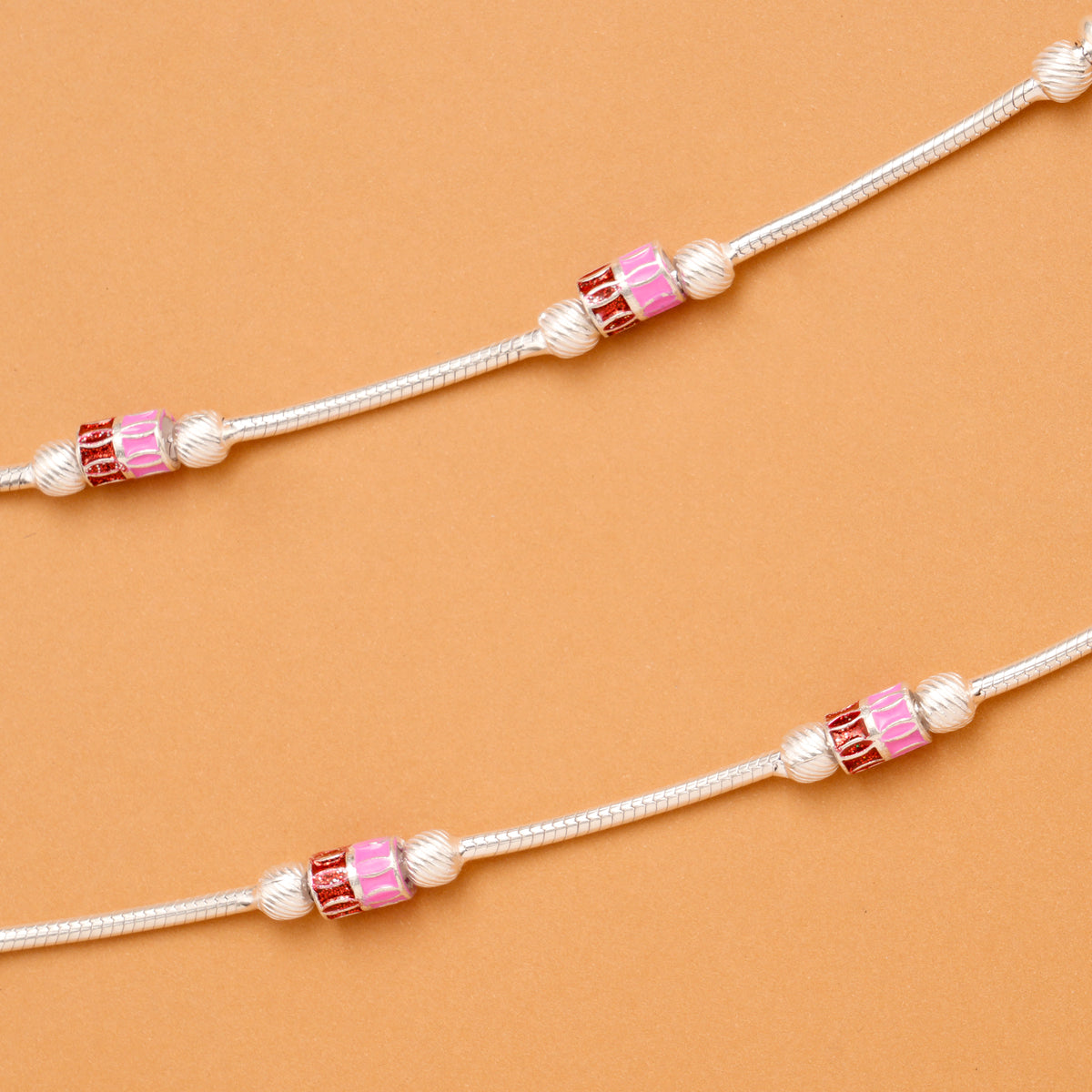 Ruby Crystal Charm Silver Anklet