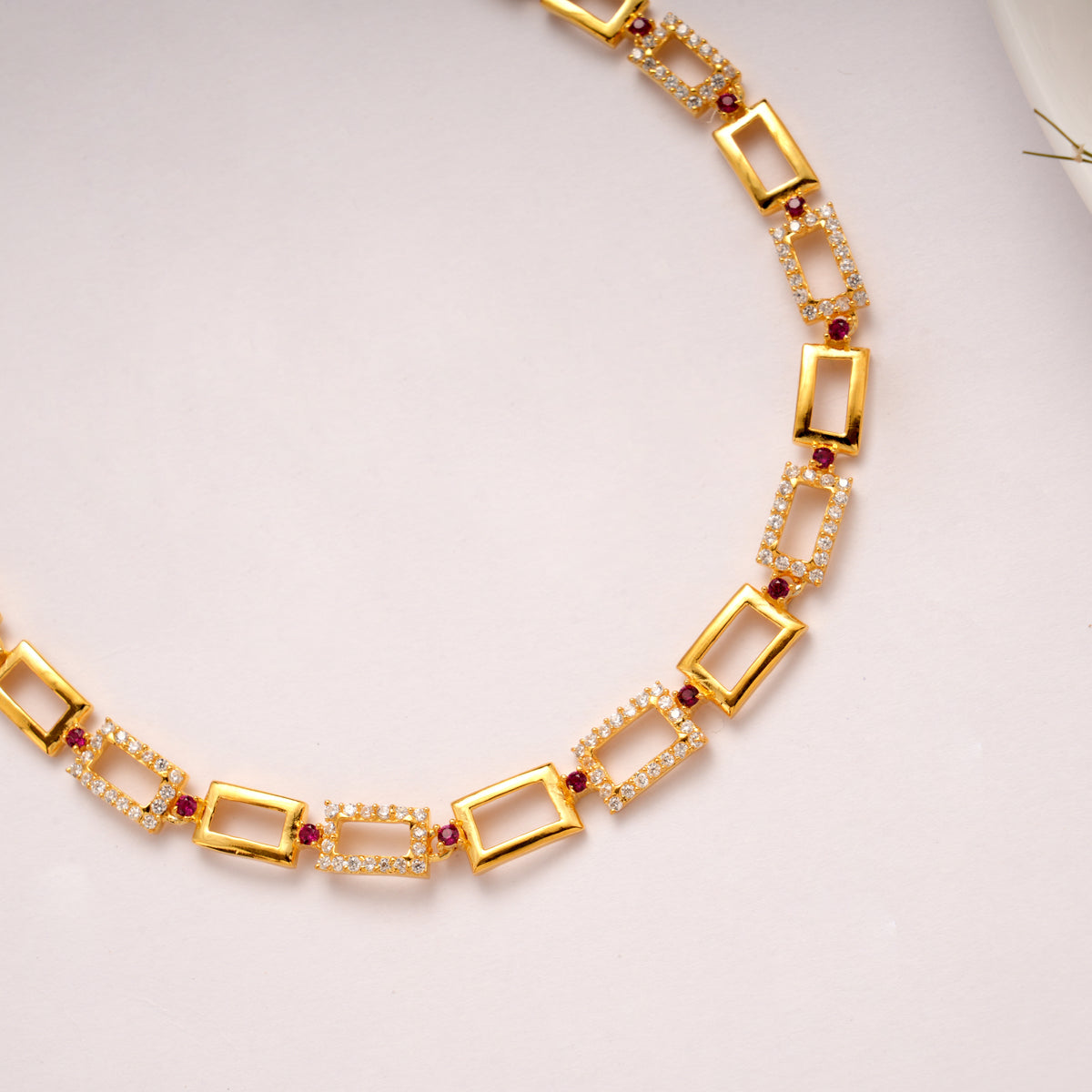 Geometric Sparkling Link Gold Plated Necklace Set