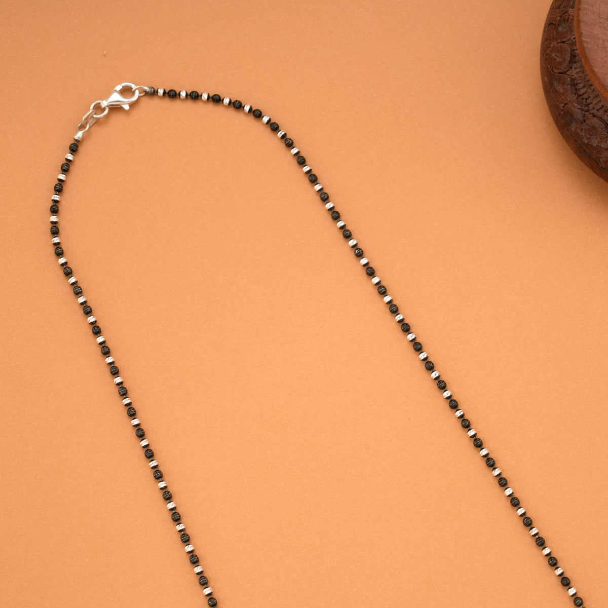 Minimal Black Beads Silver Chain