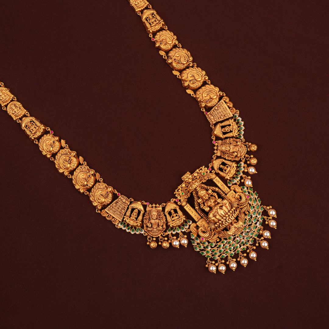 Temple Style Lakshmi Design Pearl Drop Gold Haram