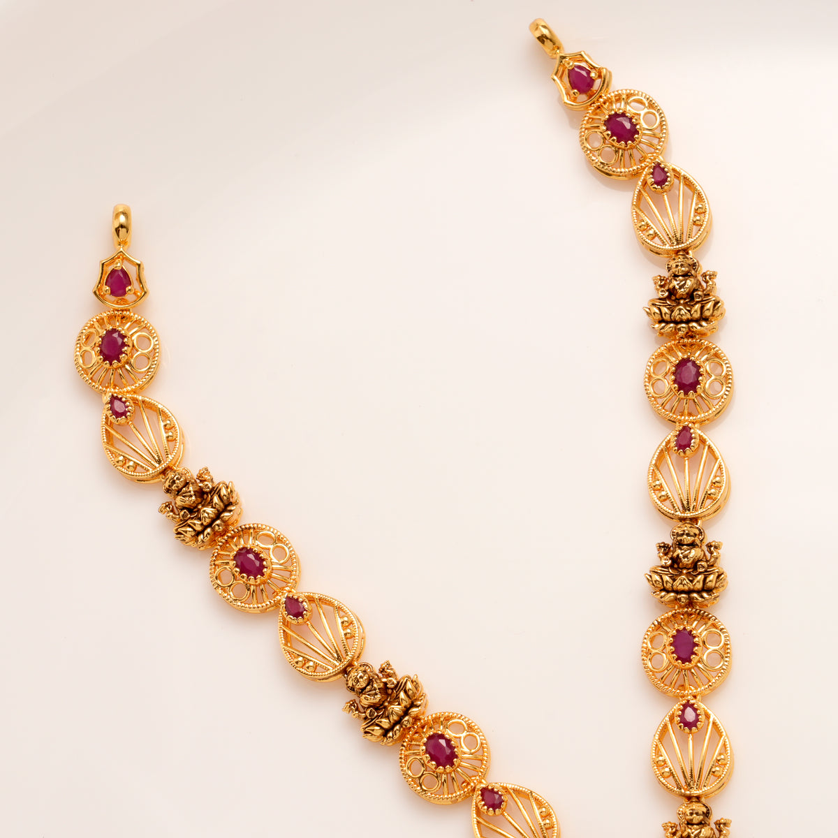 Lakshmi Temple Pendant Golden Necklace Set