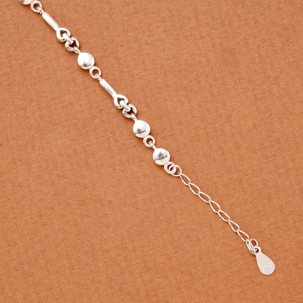 Minimalist Heart and Circular Bead Silver Bracelet