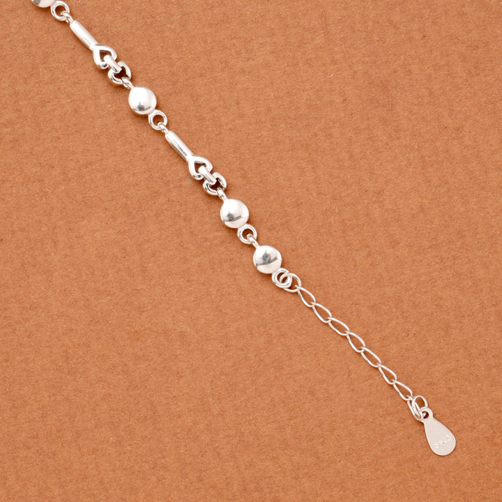 Minimalist Heart and Circular Bead Silver Bracelet