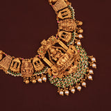 Temple Style Lakshmi Design Pearl Drop Gold Haram