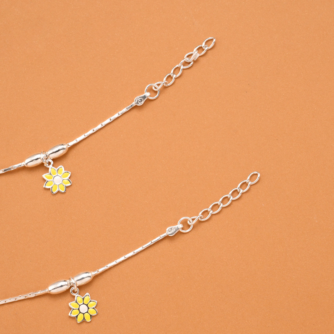Triple Flower Silver Baby Anklets