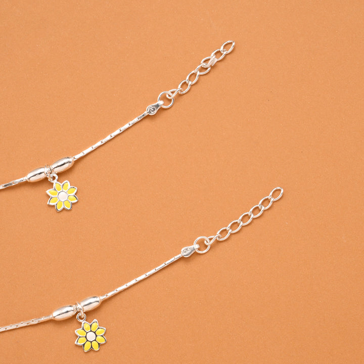 Triple Flower Silver Baby Anklets