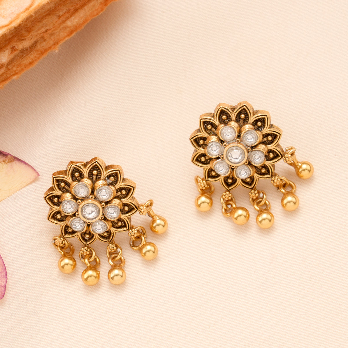 Blossom Floral Pendant with Golden Balls Necklace Set