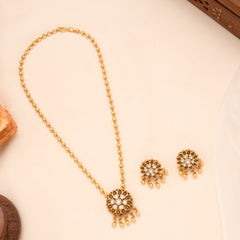 Blossom Floral Pendant with Golden Balls Necklace Set