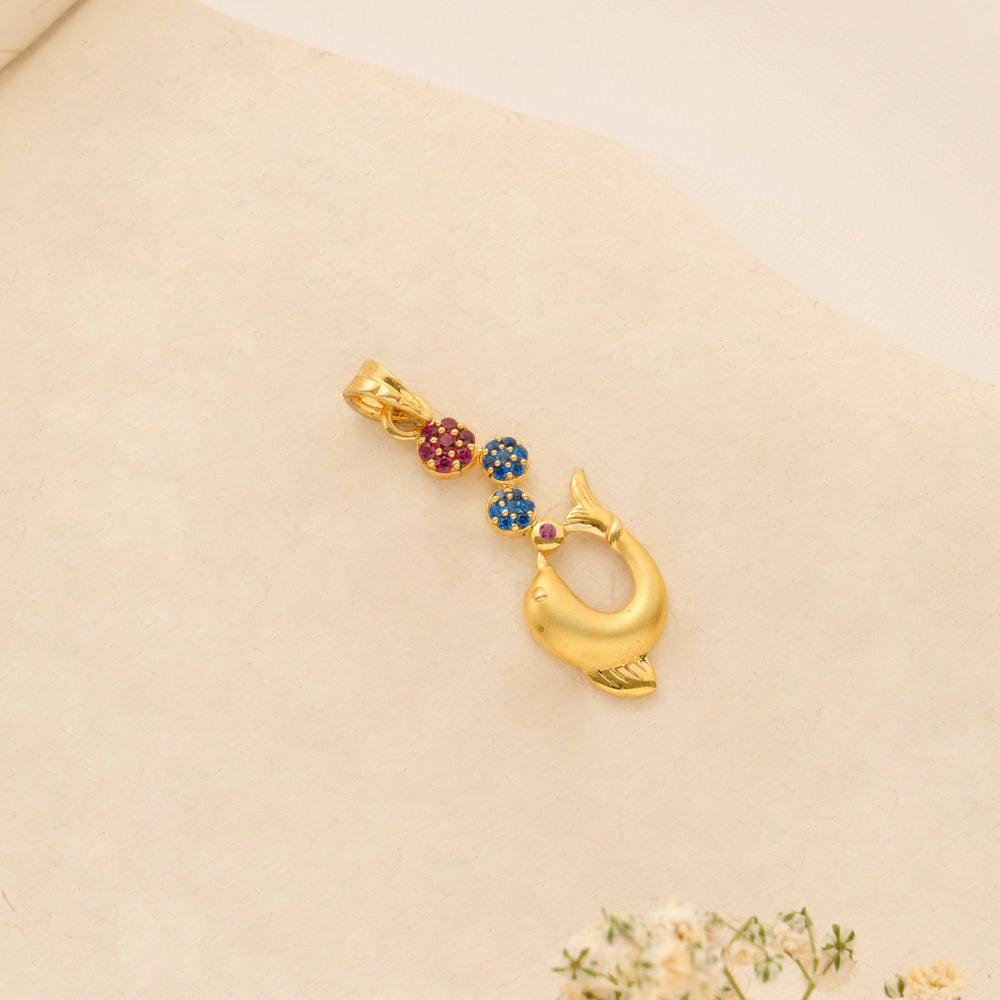 Playful Dolphin with Balls Golden Pendant