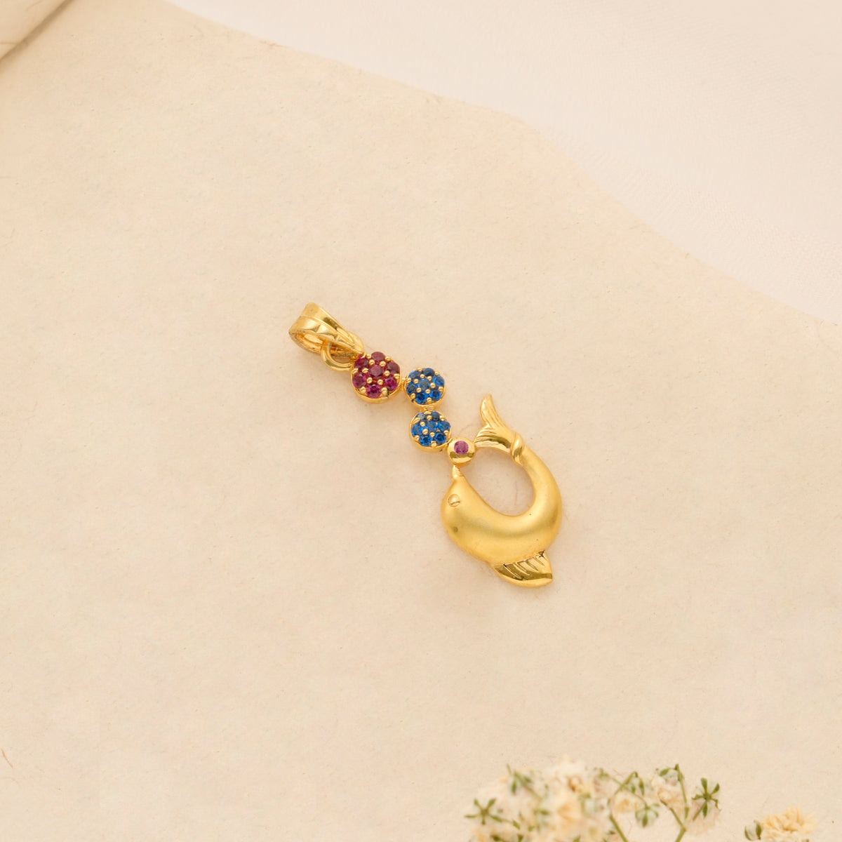 Playful Dolphin with Balls Golden Pendant