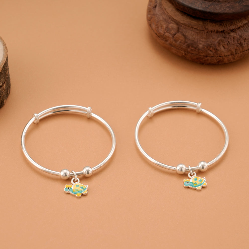 Cute Tortoise Silver Baby Bangle
