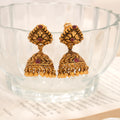 Square Motif with Ruby Stones Antique Silver Jhumka