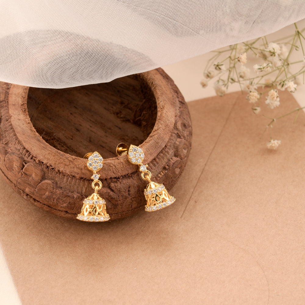 Leaf Shape with Bell Drop Golden Jhumka