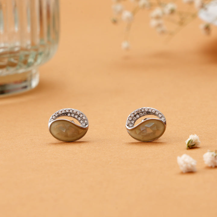 Classy Oval with White Stone Silver Studs