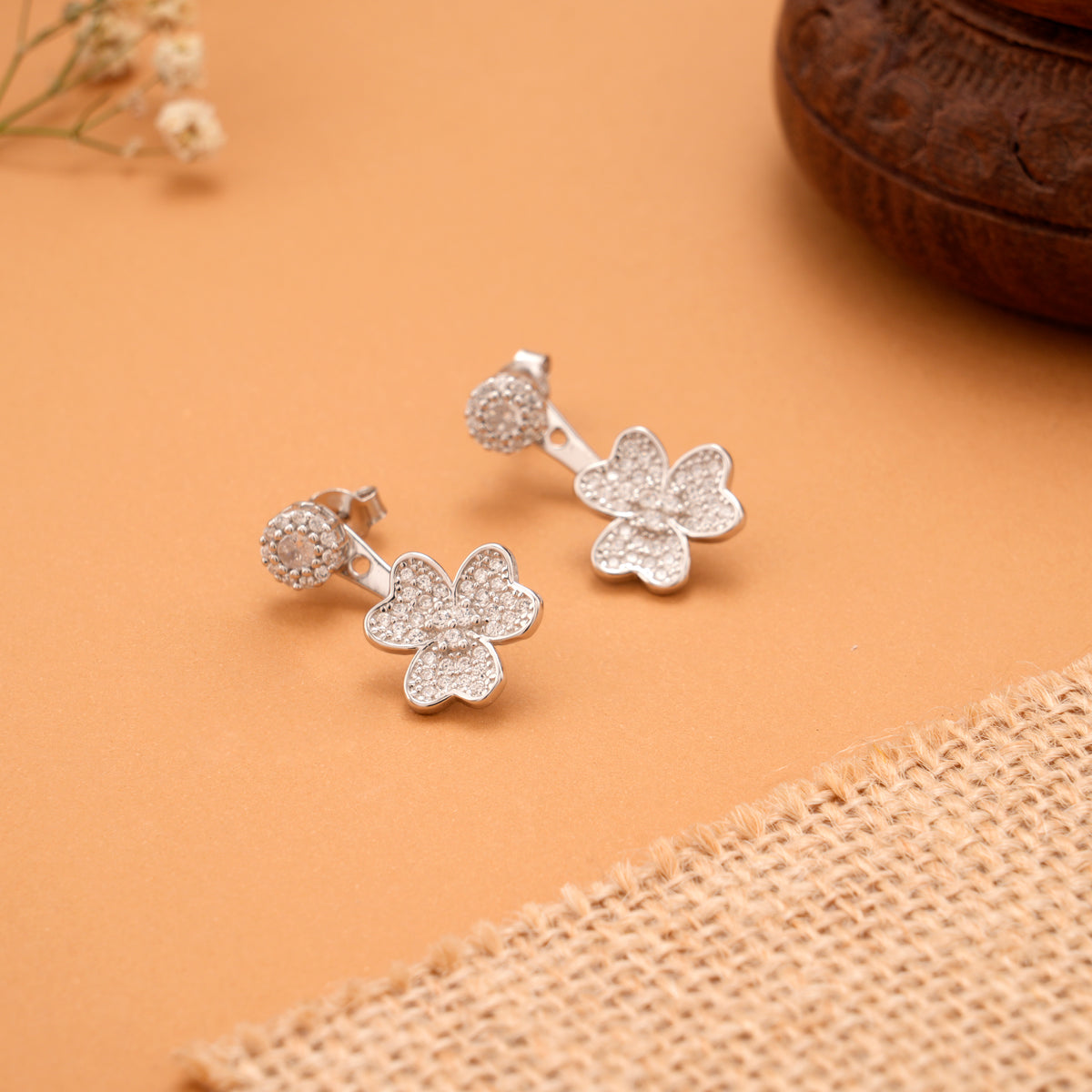 Cherry Blossom Floral Silver Earrings