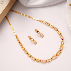 Geometric Sparkling Link Gold Plated Necklace Set