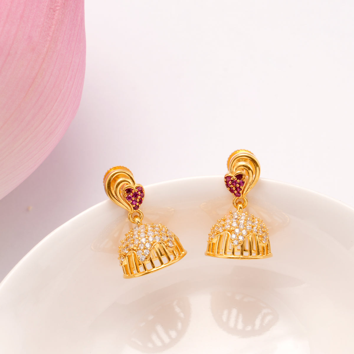 Ruby Heart Bell Shape Golden Jimikki