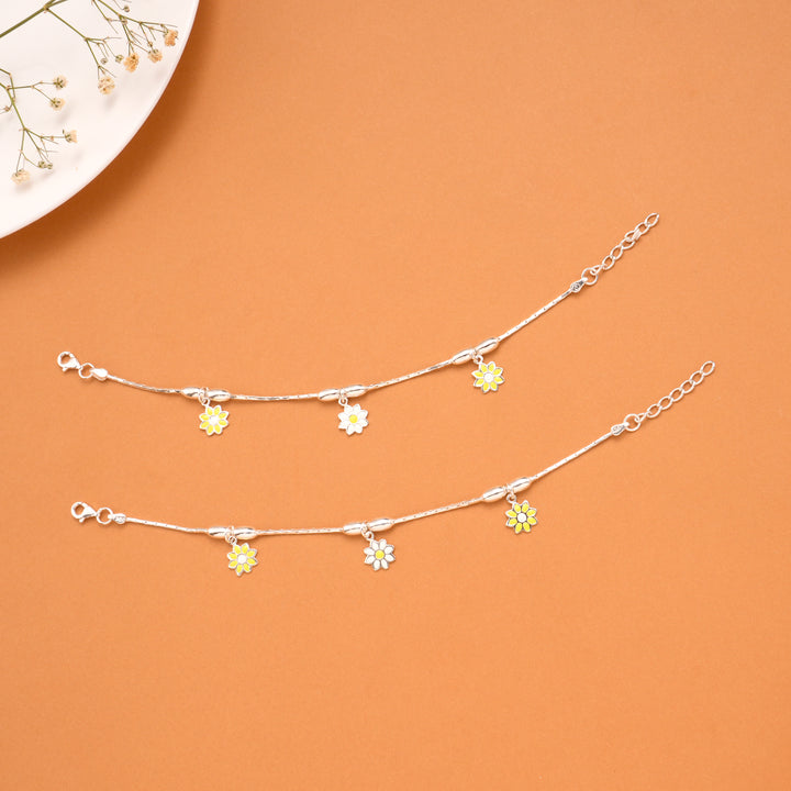 Triple Flower Silver Baby Anklets