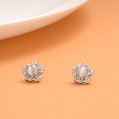 Cute Centre Floral with Stones Silver Stud