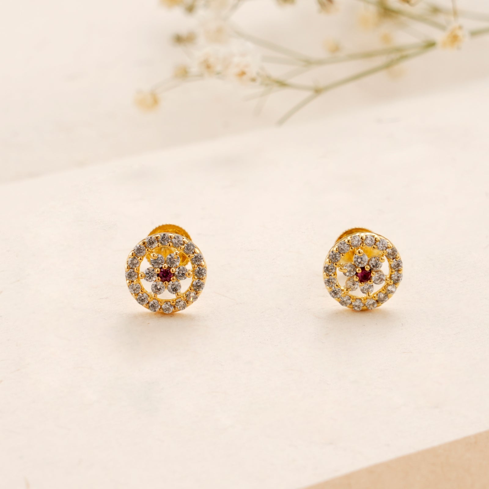 Classic Circle Flower Design Golden Stud