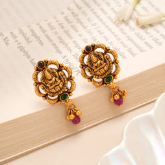 Lakshmi Dual Tone Ruby Green Drop Golden Stud