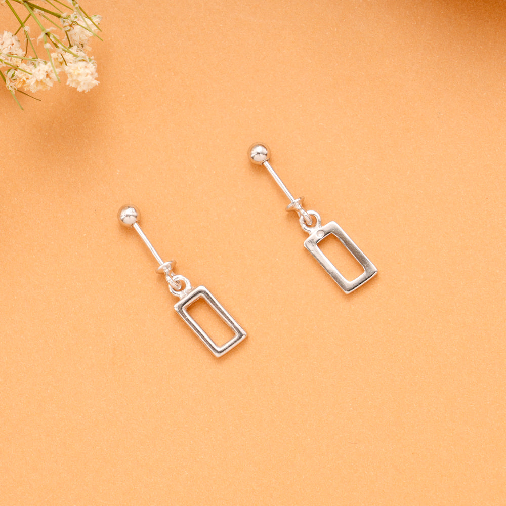 Classic Frame Drop Silver Koppu Earrings
