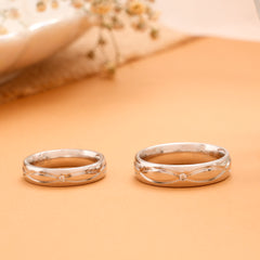 Single Stone and Inner Wave Silver Couple Ring