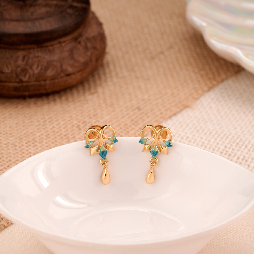 Heart Shape Casting Enamel Golden Stud Earrings