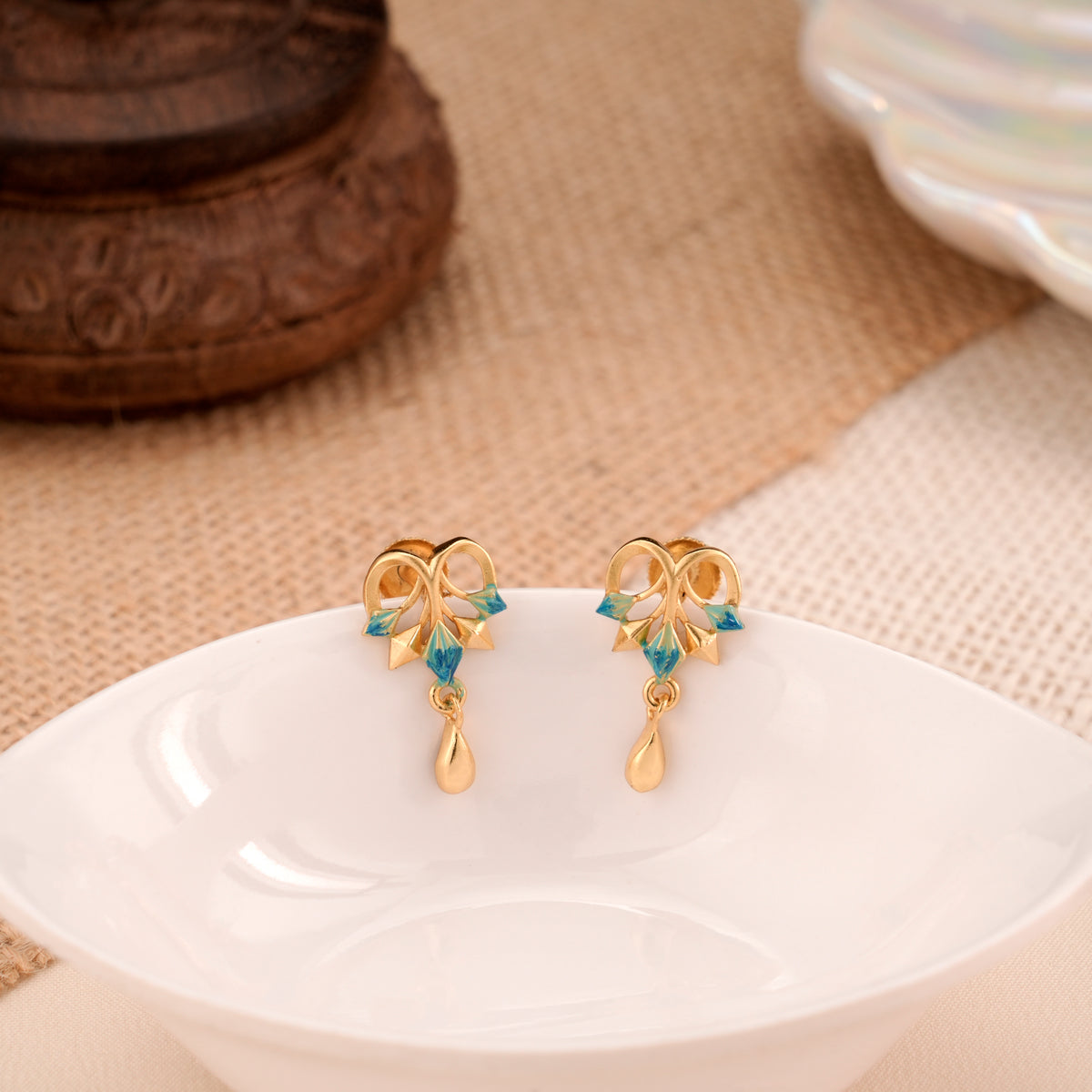 Heart Shape Casting Enamel Golden Stud Earrings
