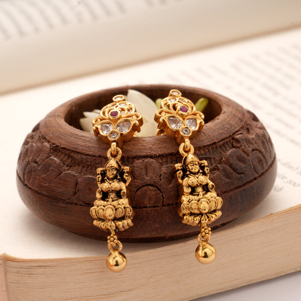 Beautiful Mango Stone Lakshmi Drops Golden Earring