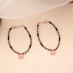 Bow Design Black Beads Silver Baby Bracelet