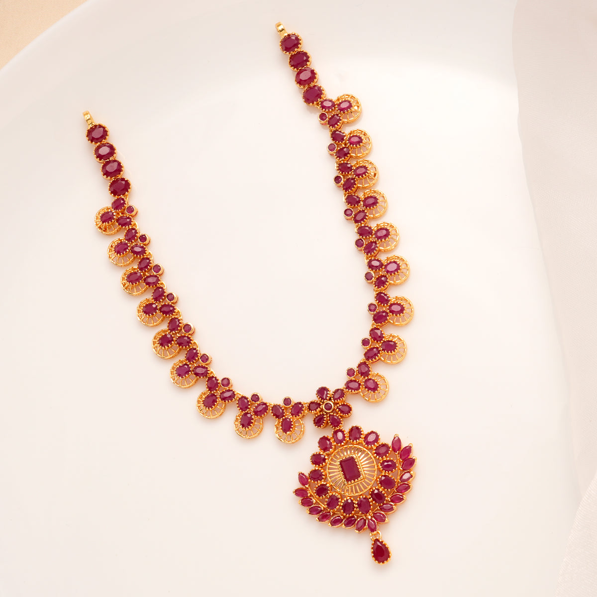 Ruby Chand Floral Pendant Necklace Set