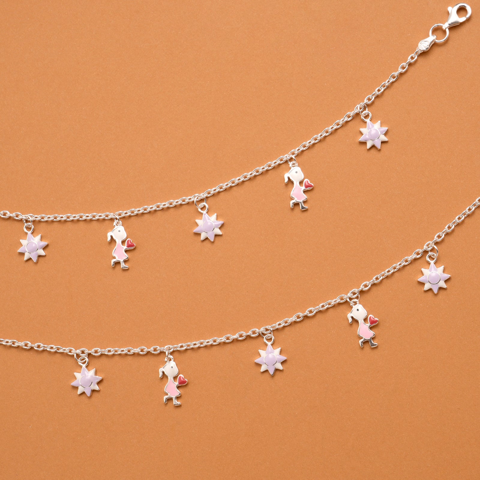 Silver Star Purple Enamel Baby Anklets
