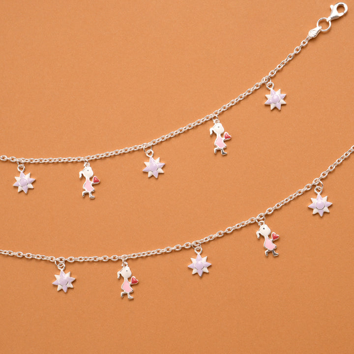 Silver Star Purple Enamel Baby Anklets