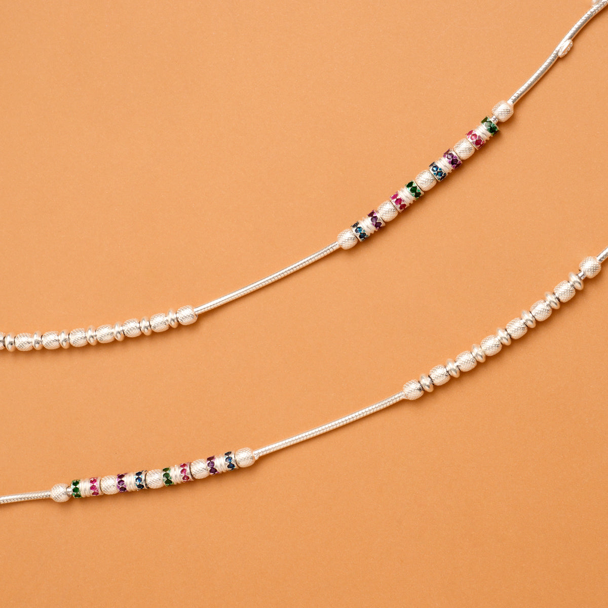 Multi Color Enamel Bead Silver Anklet