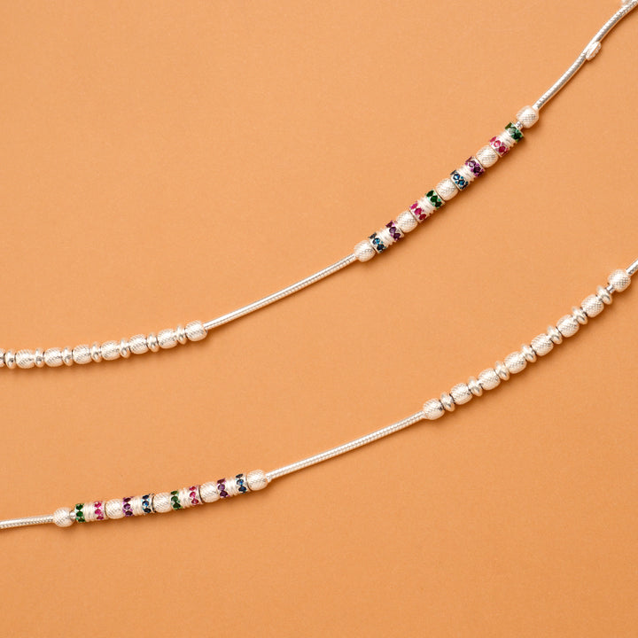 Multi Color Enamel Bead Silver Anklet