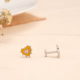 Yellow Pink Double Heart Silver Stud