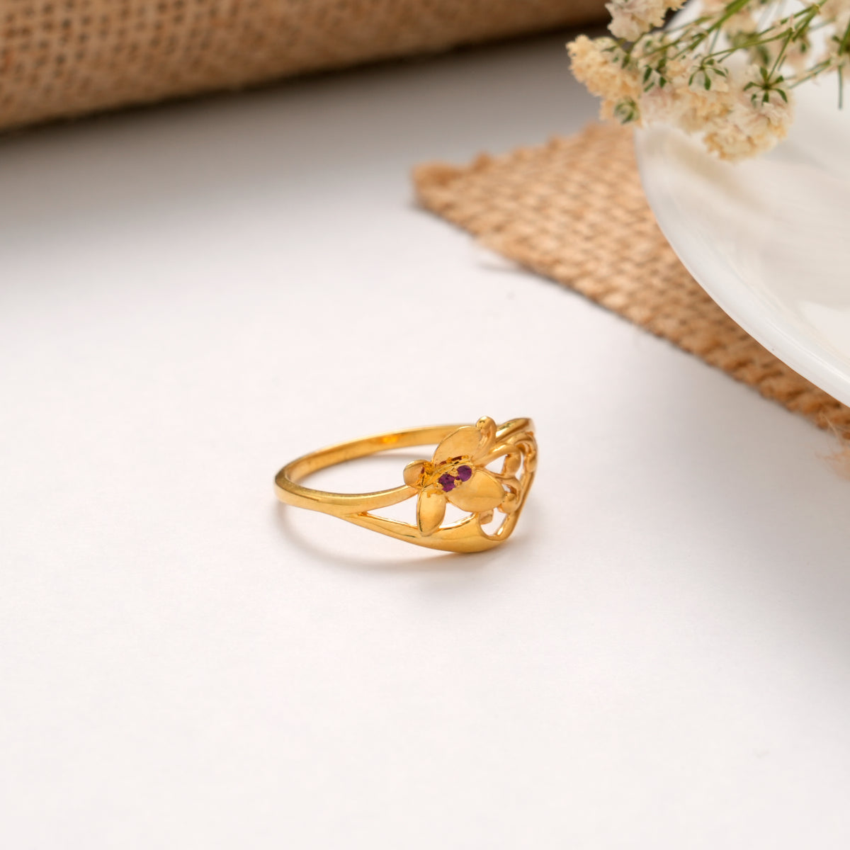 Butterfly Floral Design Golden Ring
