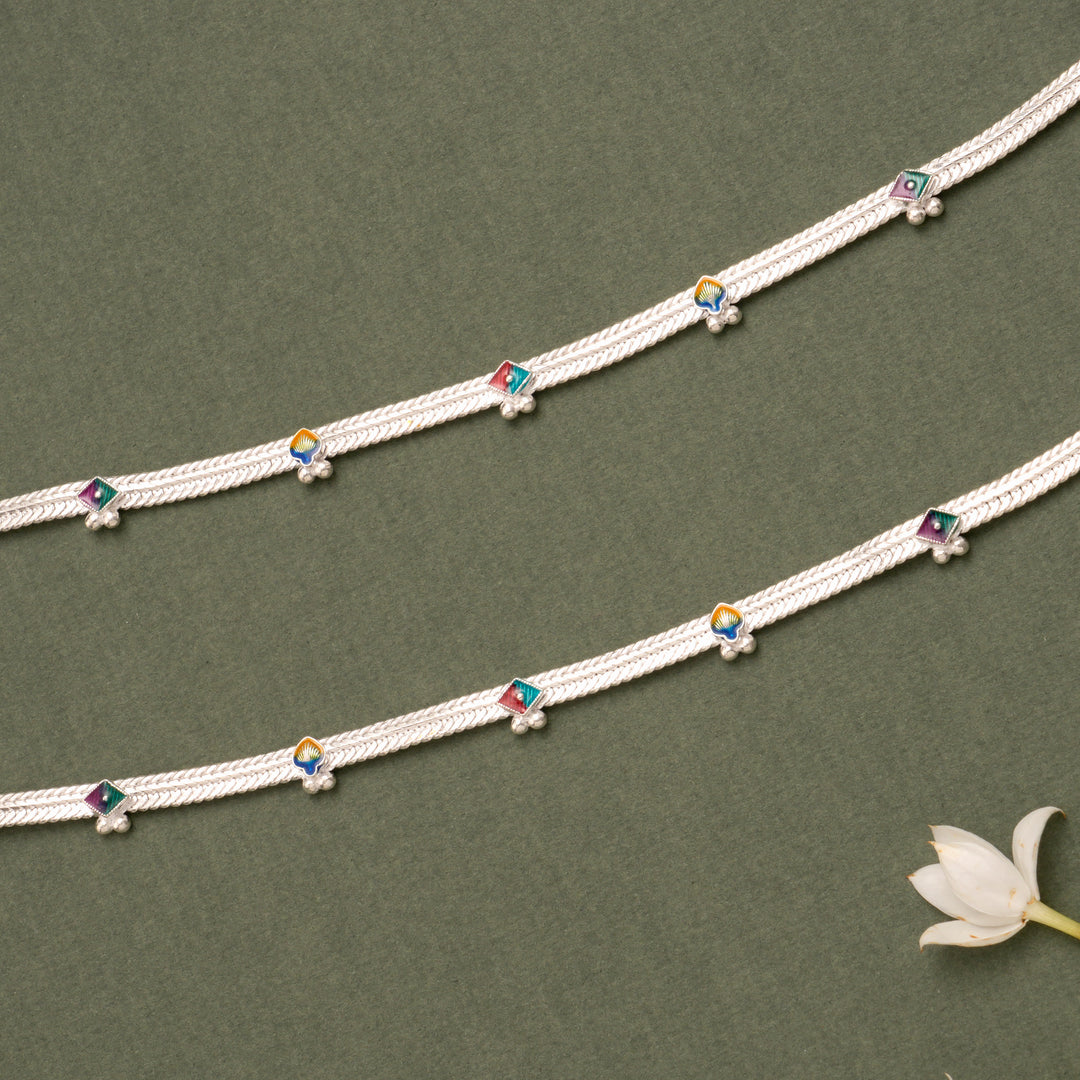 Geometric Enamel Silver Anklet