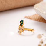 Floral Green Leaf Enamel Golden Ring