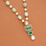 Elegant Turkish Pearl and Green Stone Long Necklace