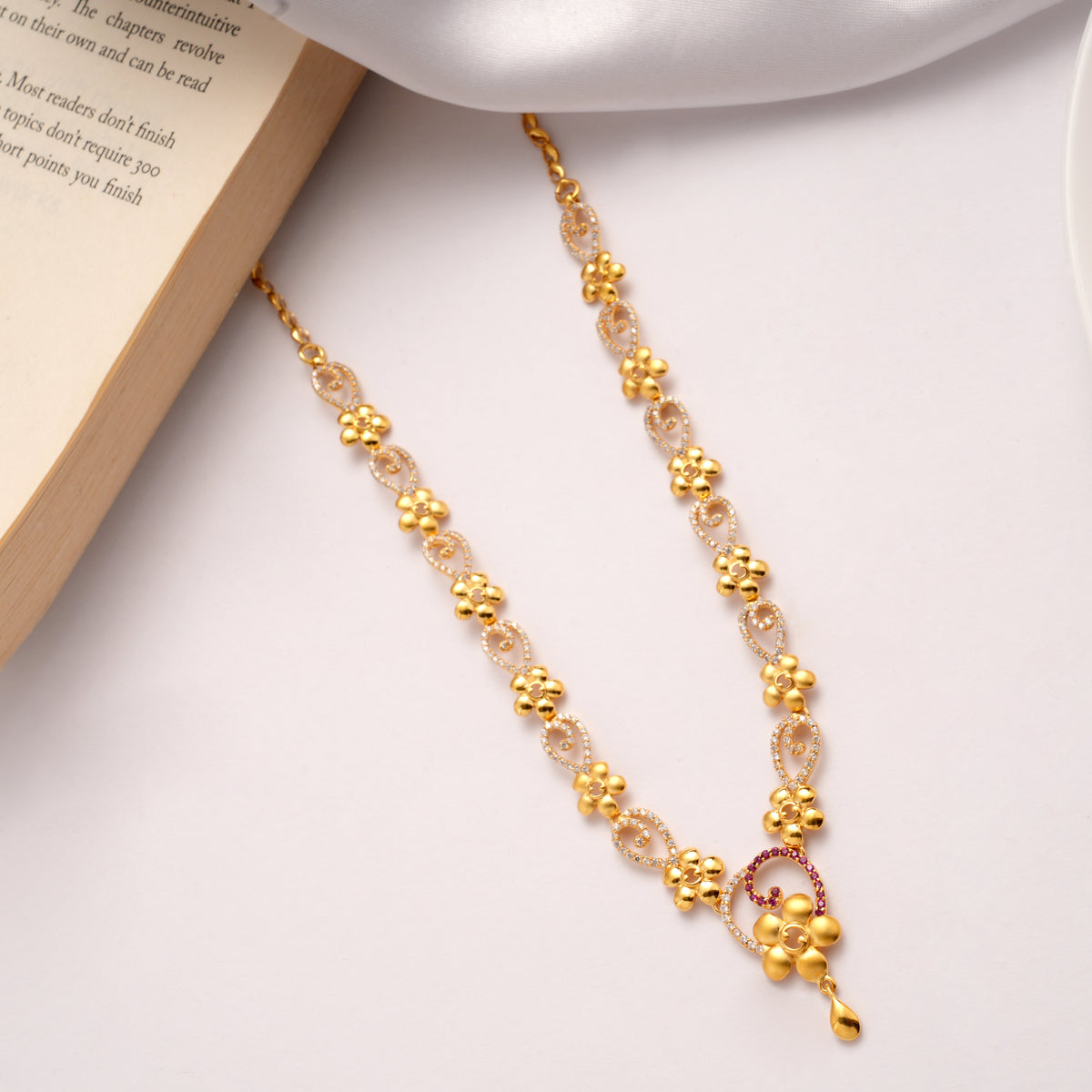 Blooming Floral Leaf Design Gold Plated Necklace Set