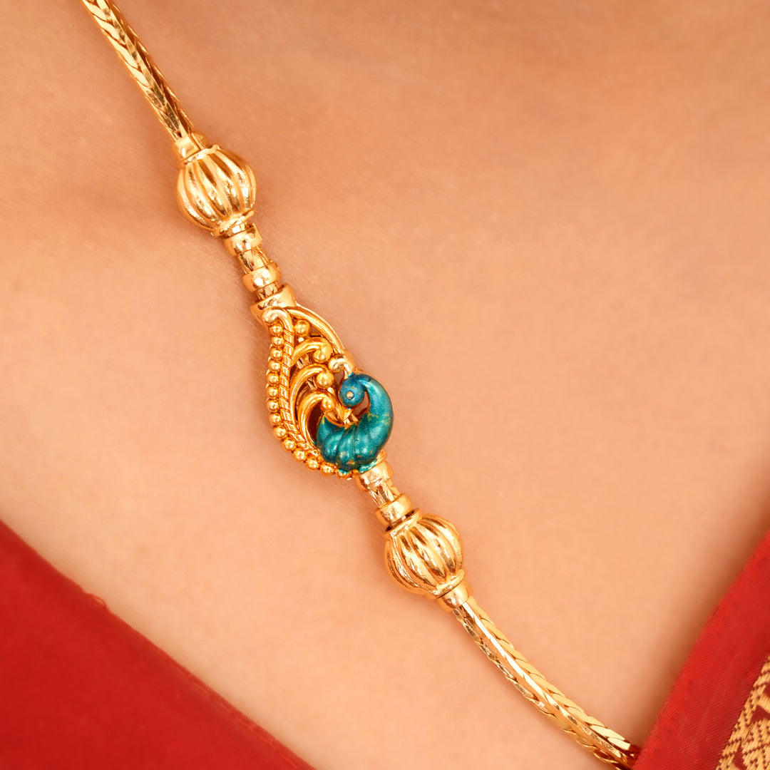 Graceful Peacock Design Golden Mugappu Chain