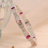 Graceful Pink Stone Silver Bangle