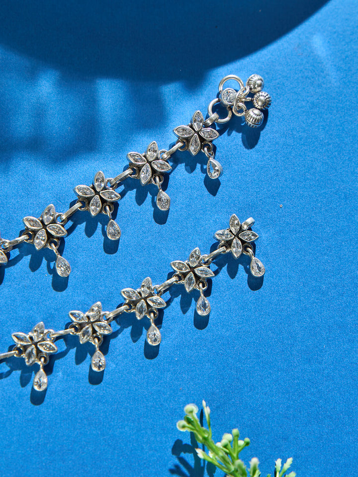 White Whisper Floral Drops Antique Anklet