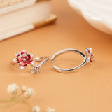 Stylish Red Rose Enamel Silver Toe Ring