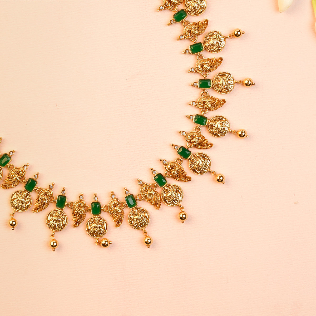 Traditional Peacock and Lakshmi Coin Haram Necklace
